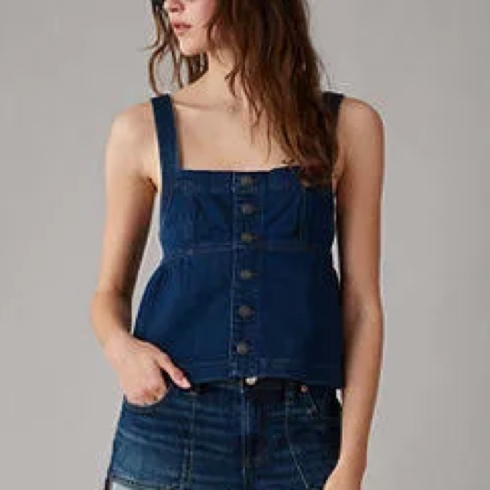 American Eagle Sleeveless Denim Babydoll Top sz L - Picture 2 of 6